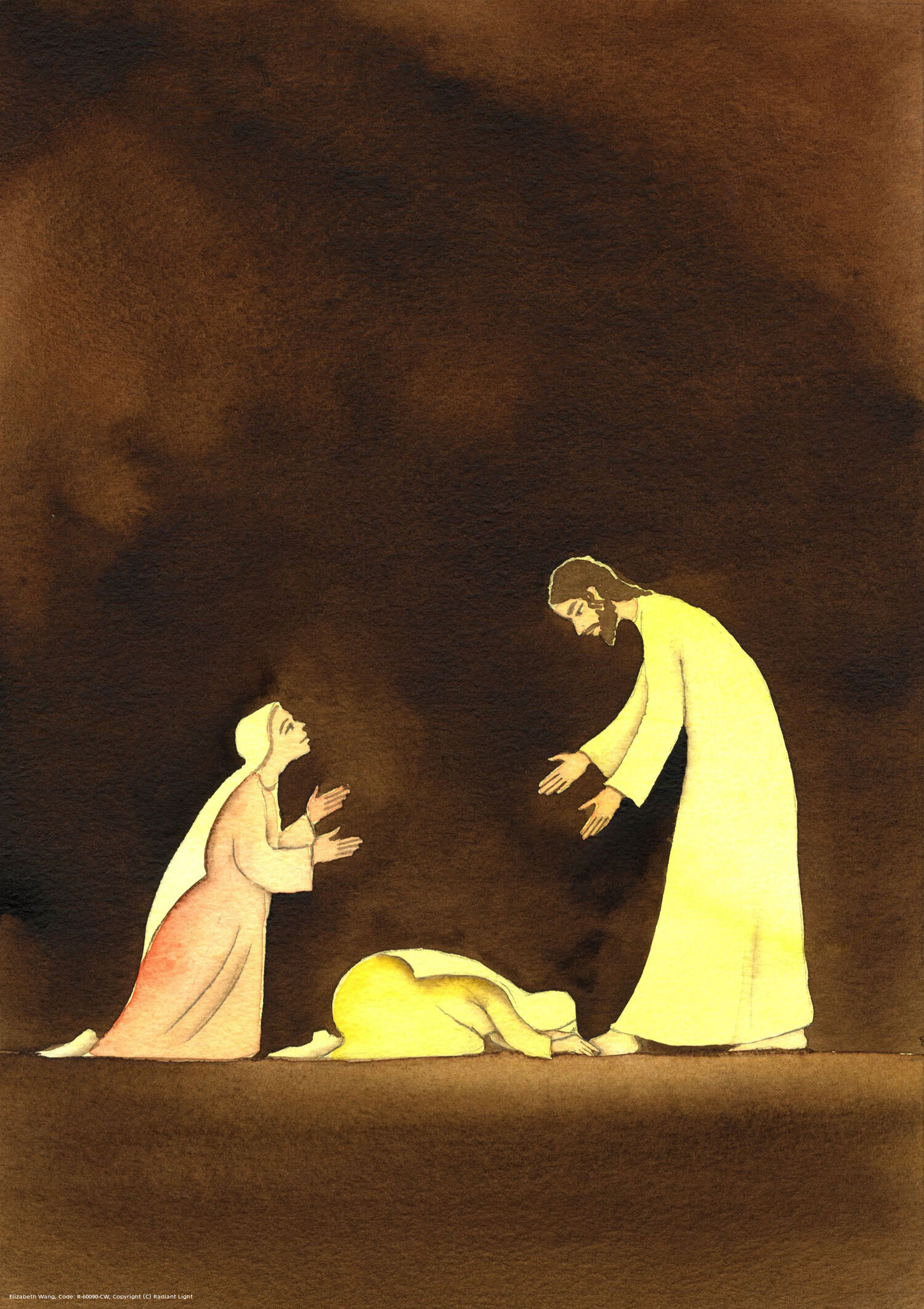 The two Marys with the Risen Christ. (Mt 28:8-9).They came up and took hold of His feet and worshipped Him. Then Jesus said to them, 'Don't be afraid; go and tell My Brethren to go to Galilee, and there they will see Me.'