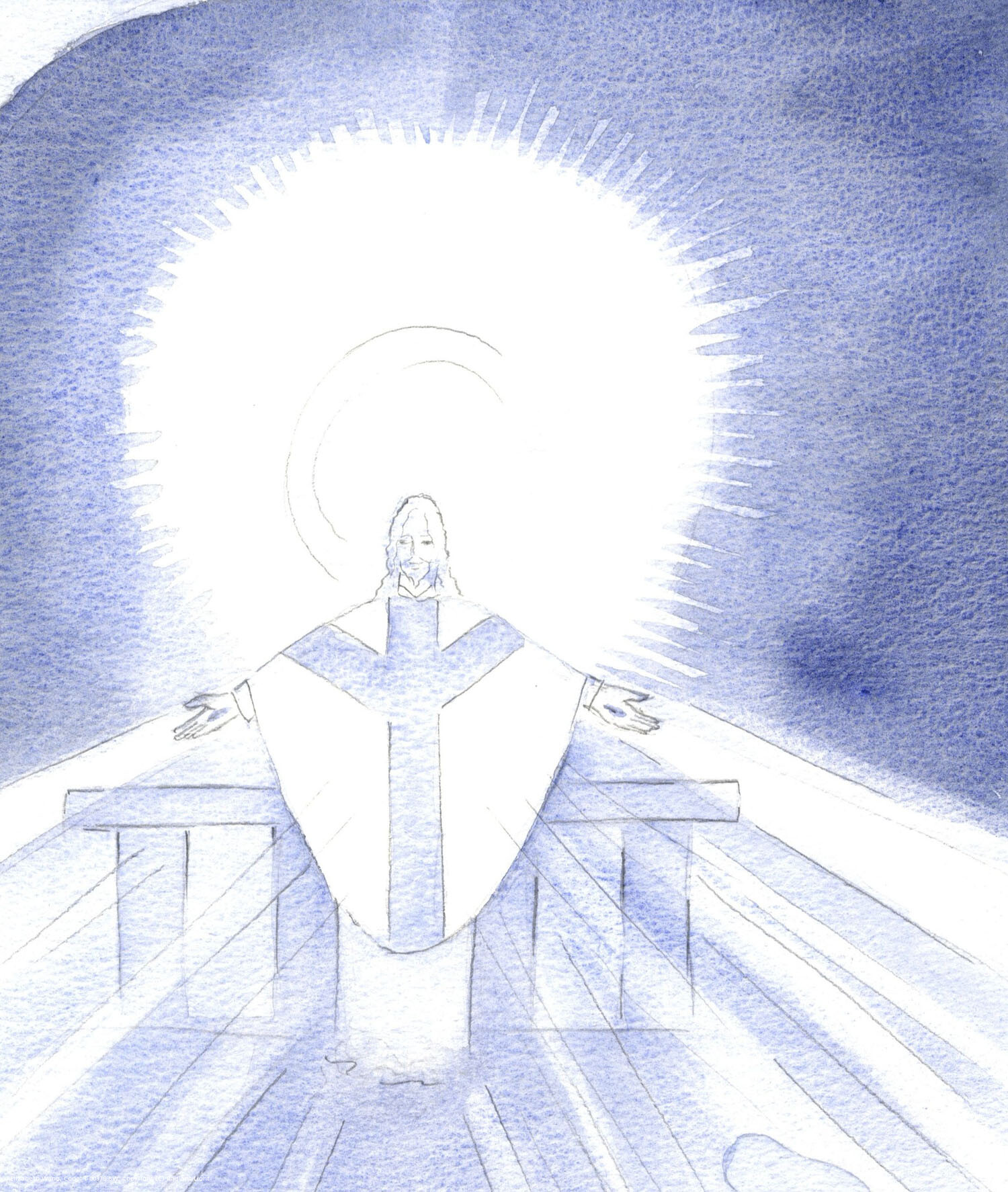 I saw Christ in majesty at the Mass. He was wearing a priestly robe which was marked with a cross, in red.