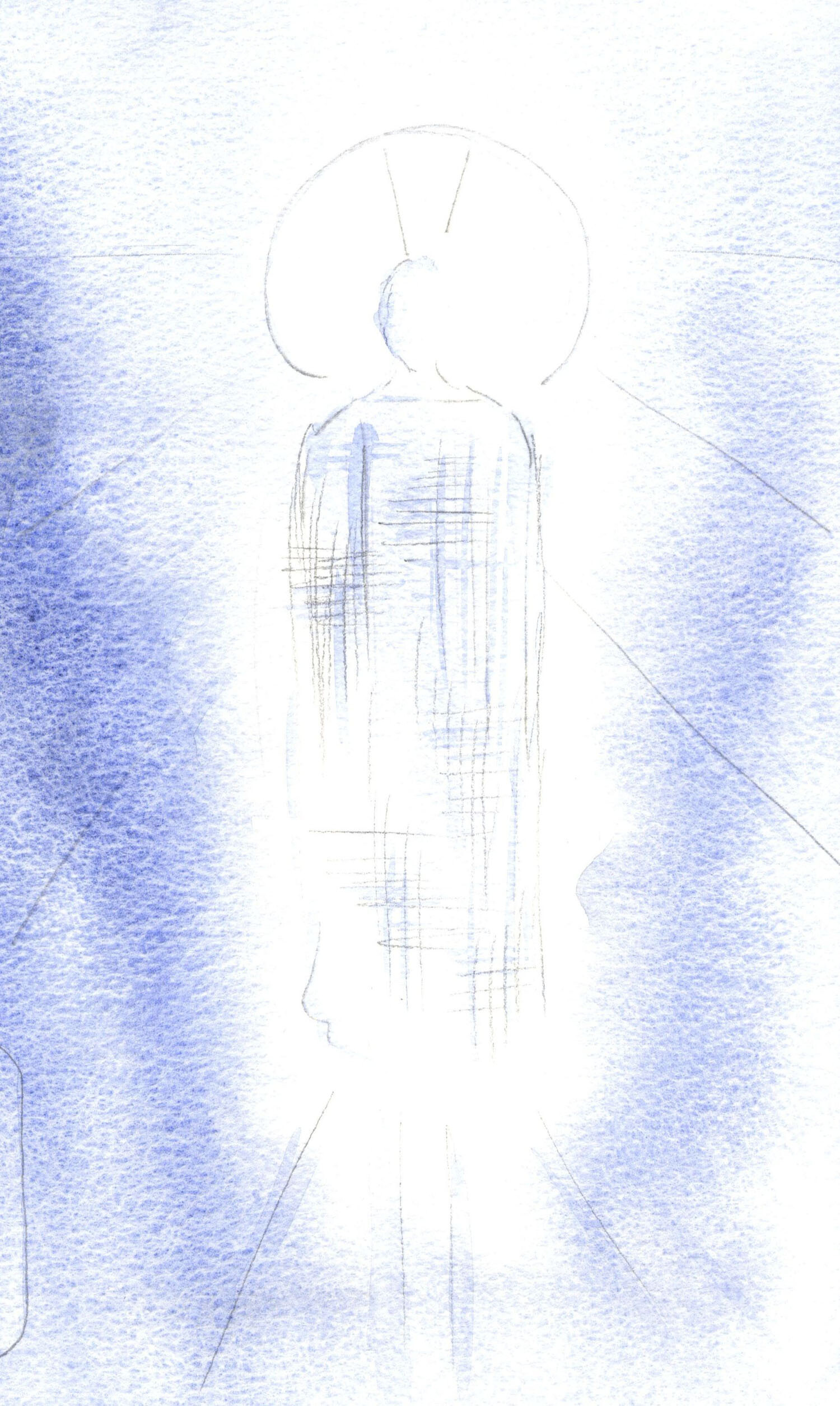 He stood in majesty, in a royal robe, His head encircled with light.
