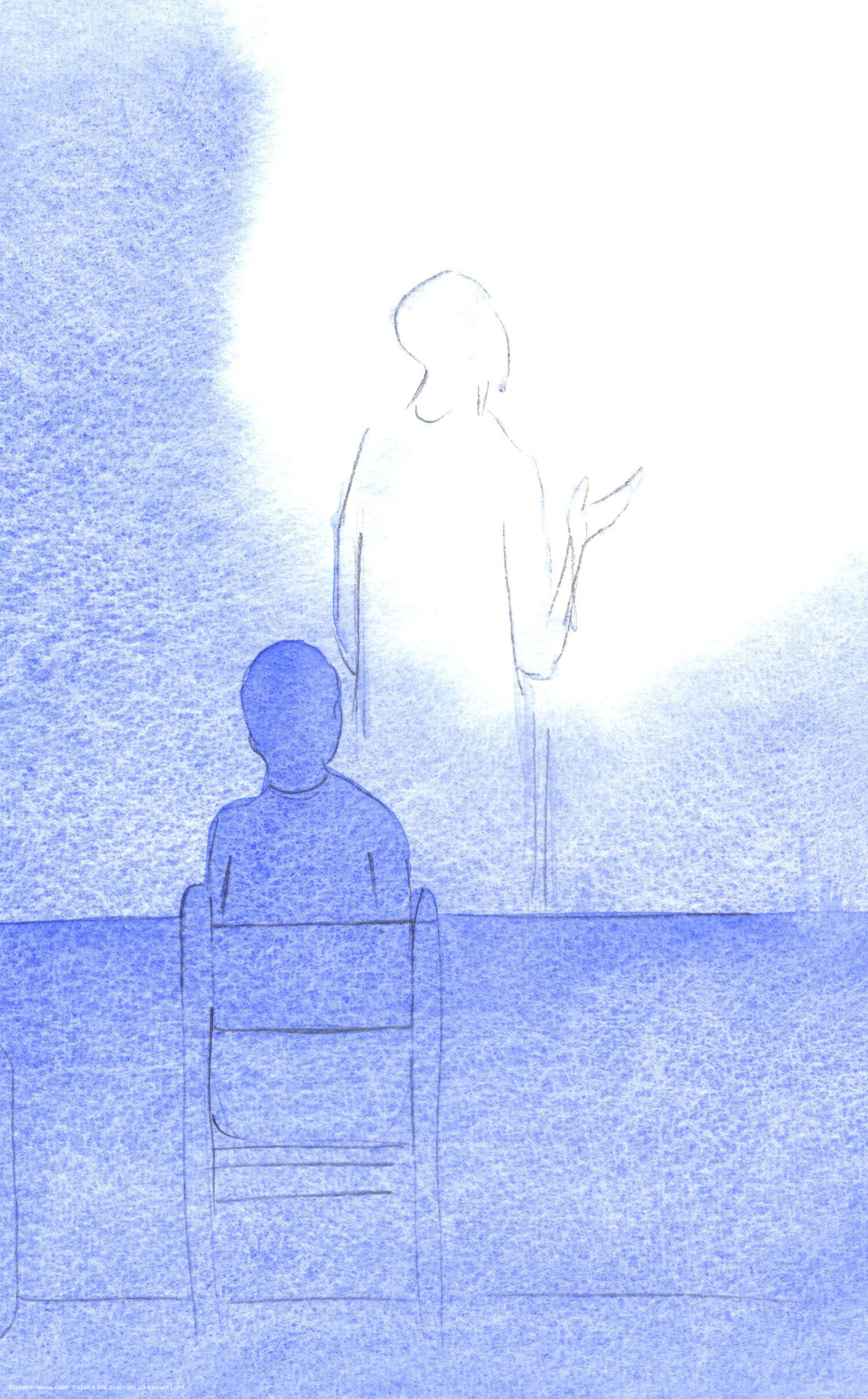 Christ - His back towards me - faces the Father and offers our prayer of thanksgiving and grace before meals.