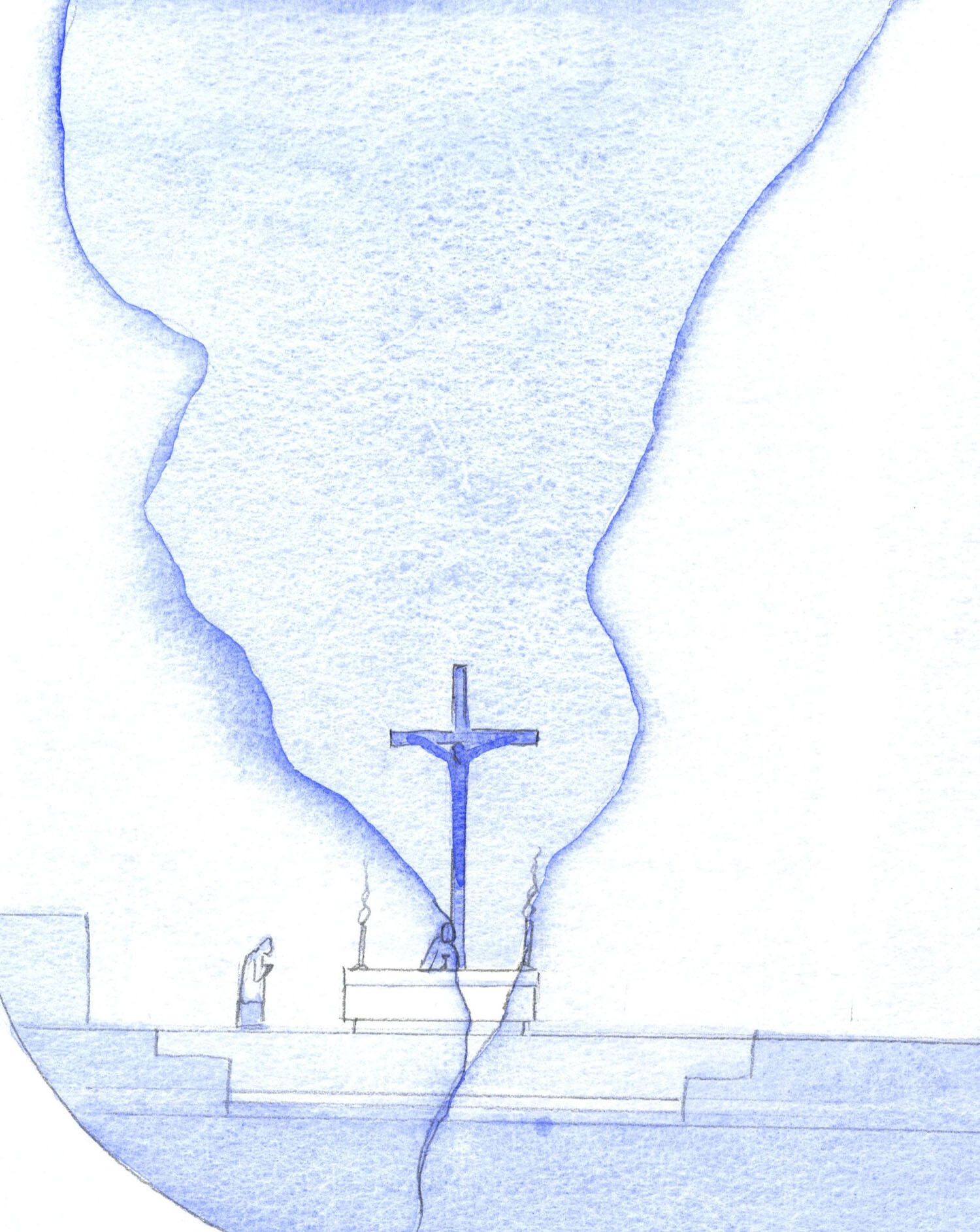 During the Holy Mass, it was as though a crack appeared across the sanctuary, through which I saw Christ on the cross.