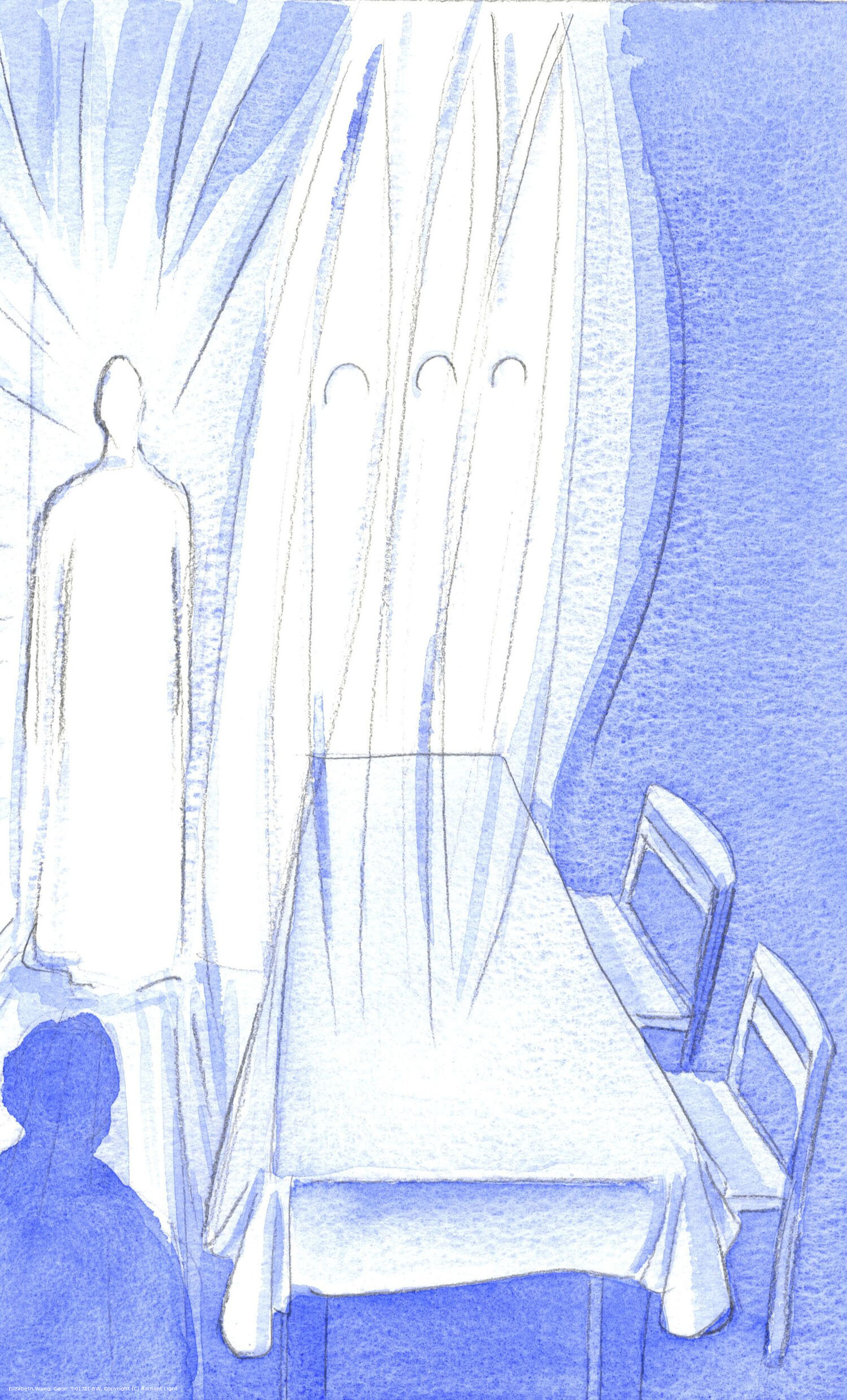 With His Holy Angels, Christ watches admiringly as we pray; He hides His love as he helps us to grow in faith.