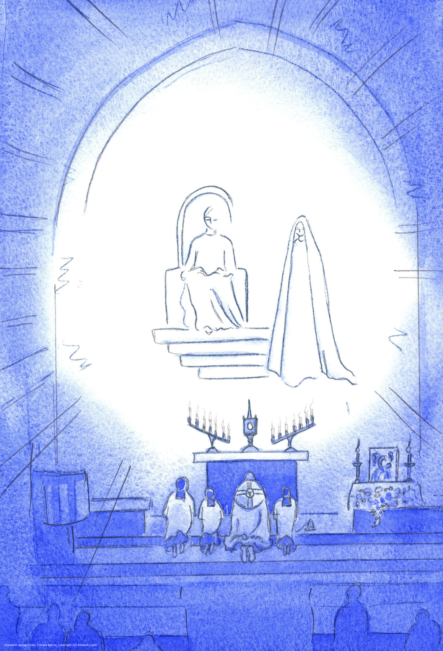 Christ is enthroned above us, in glory, at our Novena and Benediction, which is like a heavenly party. Our mother Mary stands joyfully close by.