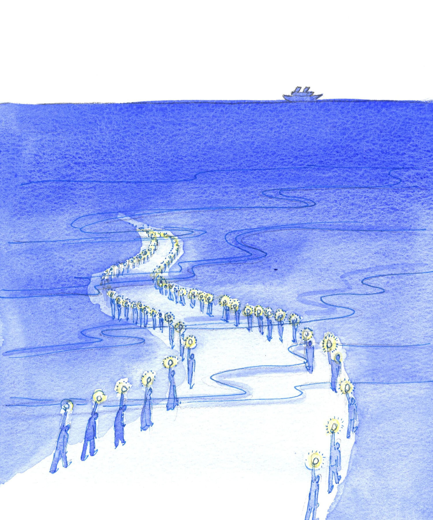 People who die whilst praying (like those who died praying the Rosary on the Titanic) are marching along a road which seems to lead to darkness; yet it's as if, by their prayer, each person carries a flaming torch on high which lights up the sure way to Heaven - even if the Way leads first through the Ocean.