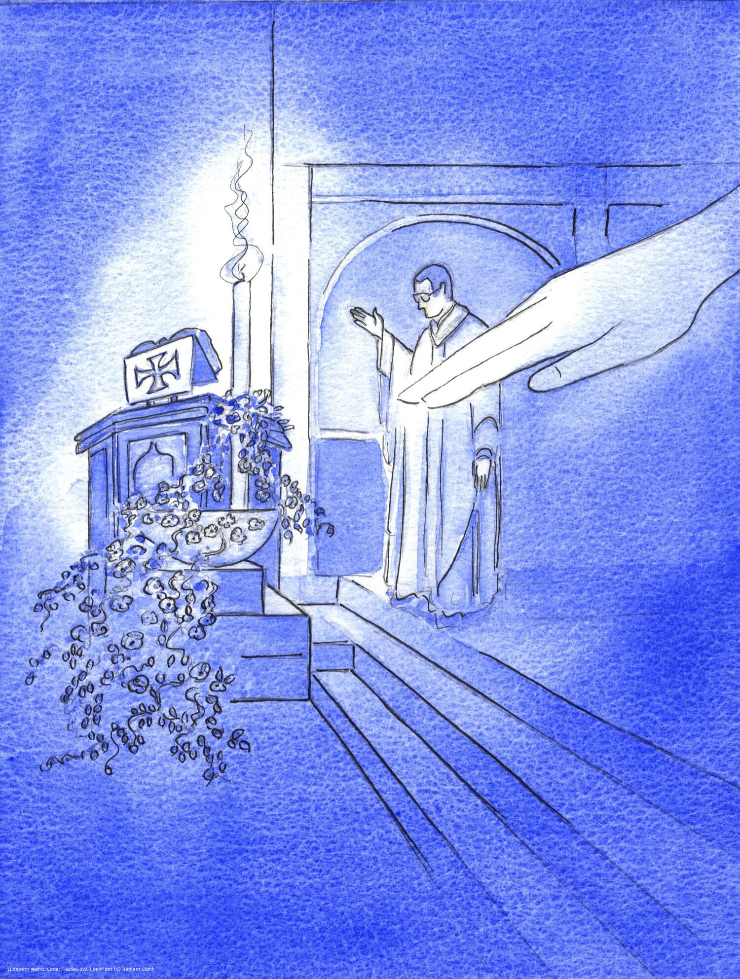 As the priest stretched out his hand to bless the water in the font, at Easter, God the Father stretched out His hand and touched the water.