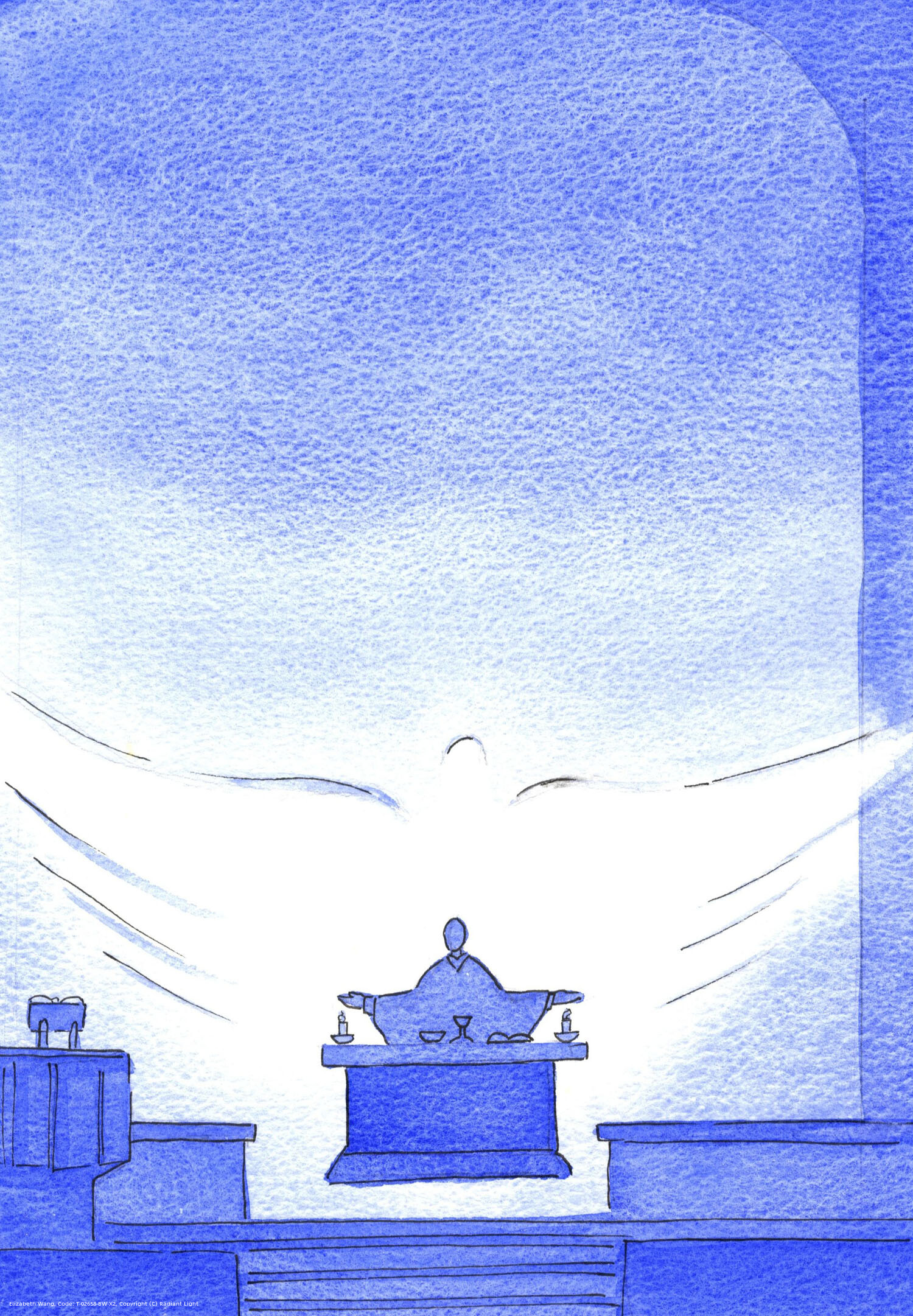 It is the Holy Spirit Who is at work in every prayer we offer, and at work to effect the change which takes place at the Consecration, when the bread and wine became the Sacred Body and Blood of Christ. A dove is a symbol of purity and holiness, pictured here behind the altar, as the Spirit is at work in His Divine power, to give us the Sacrament of our Salvation.