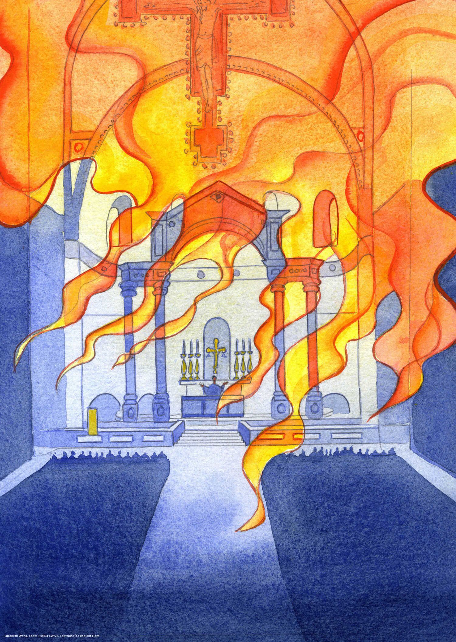The church or Cathedral in which Catholics pray rests in God's care. Were we to see God, we would see a blazing fire reaching out powerfully throughout the entire building, embracing us who praise the Father, through Jesus, in the Spirit.