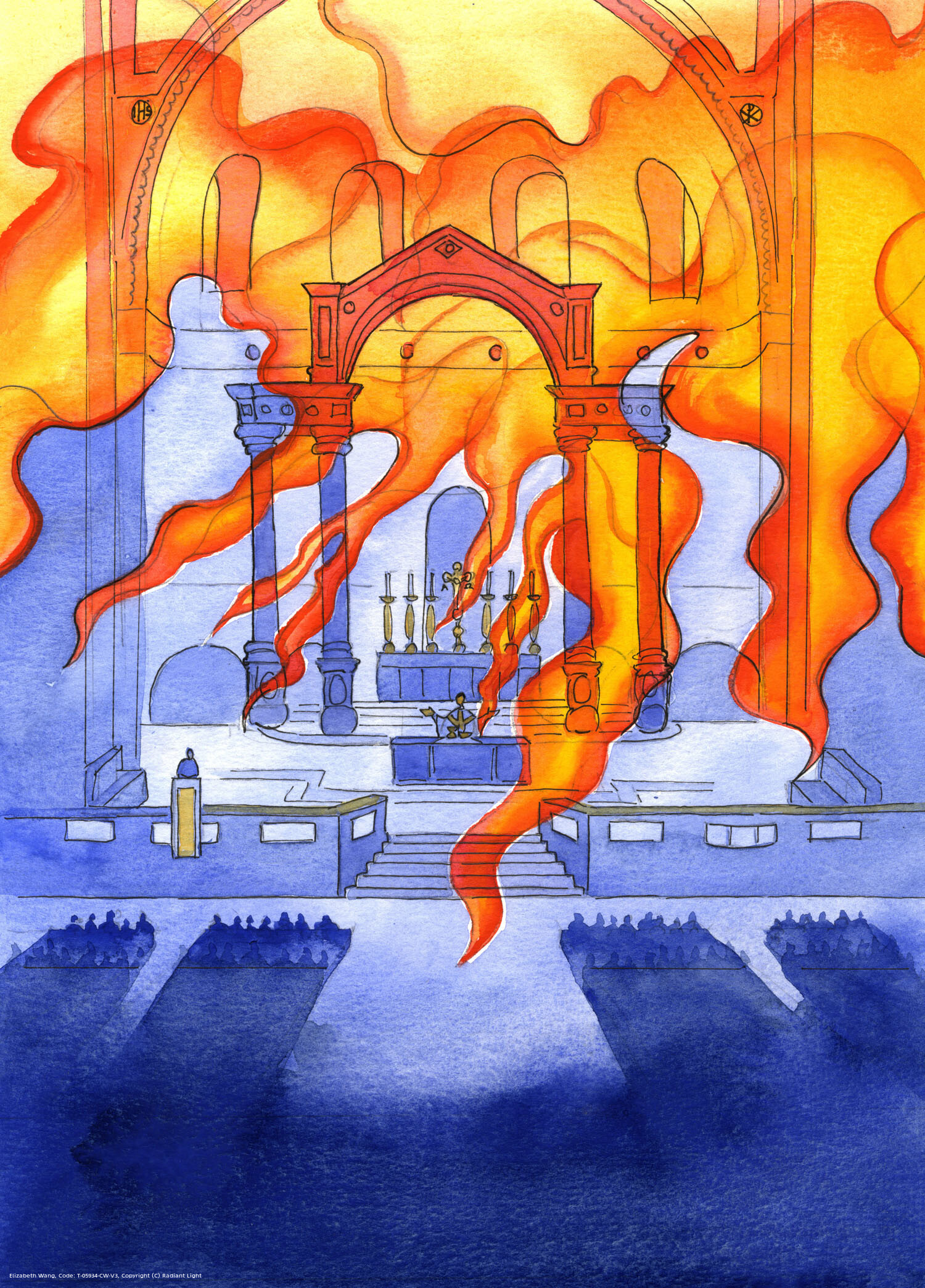 The church or Cathedral in which Catholics pray rests in God's care. Were we to see God, we would see a blazing fire reaching out powerfully throughout the entire building, embracing us who praise the Father, through Jesus, in the Spirit.