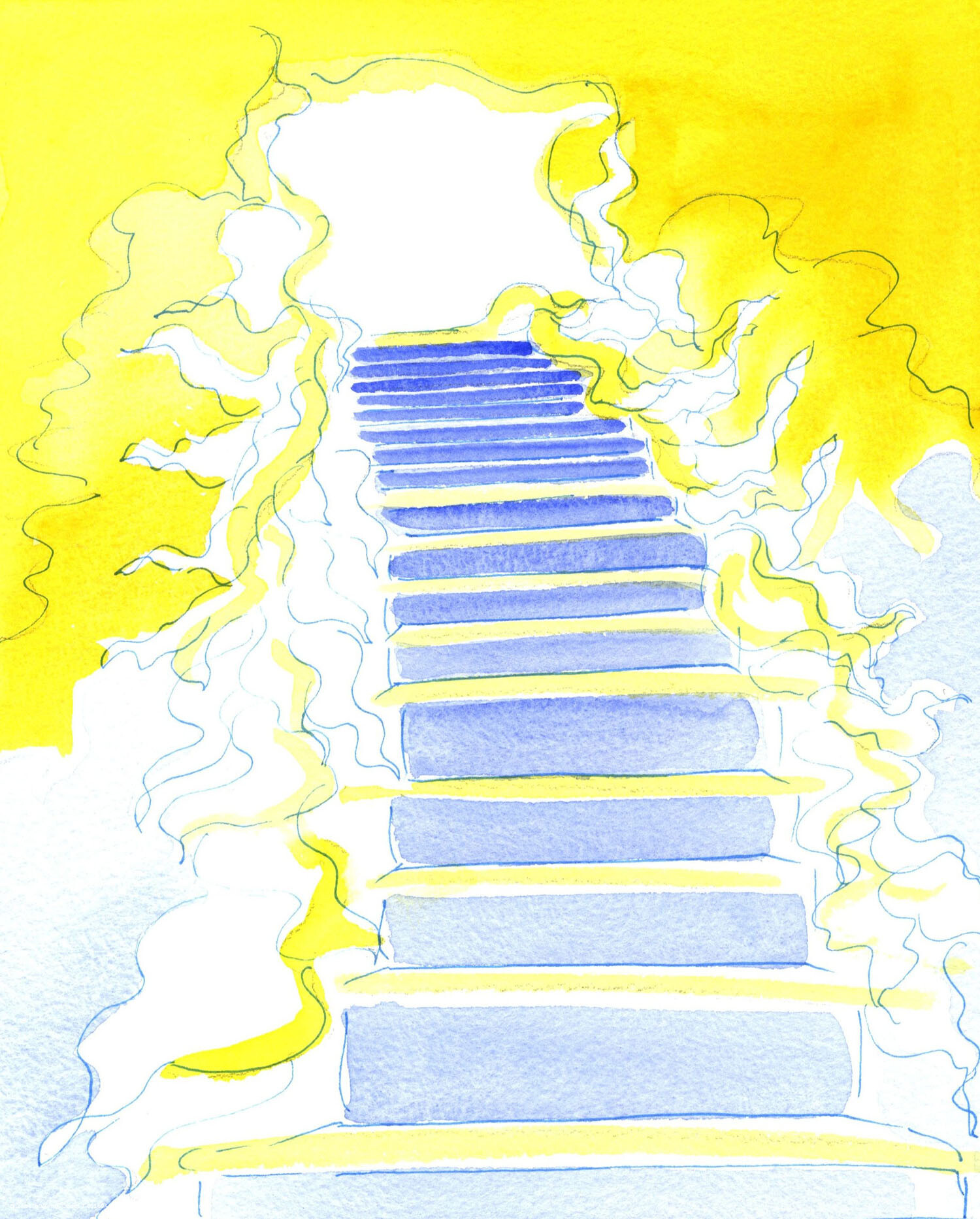 As if from the 'door' of Heaven, God's graces pour outwards, down the stairway, upon us needy persons below. He graces are like torrents of living flame; it is into the 'Fire' of His love that each of us must step, when we die. The sinless feel no pain, only joy.