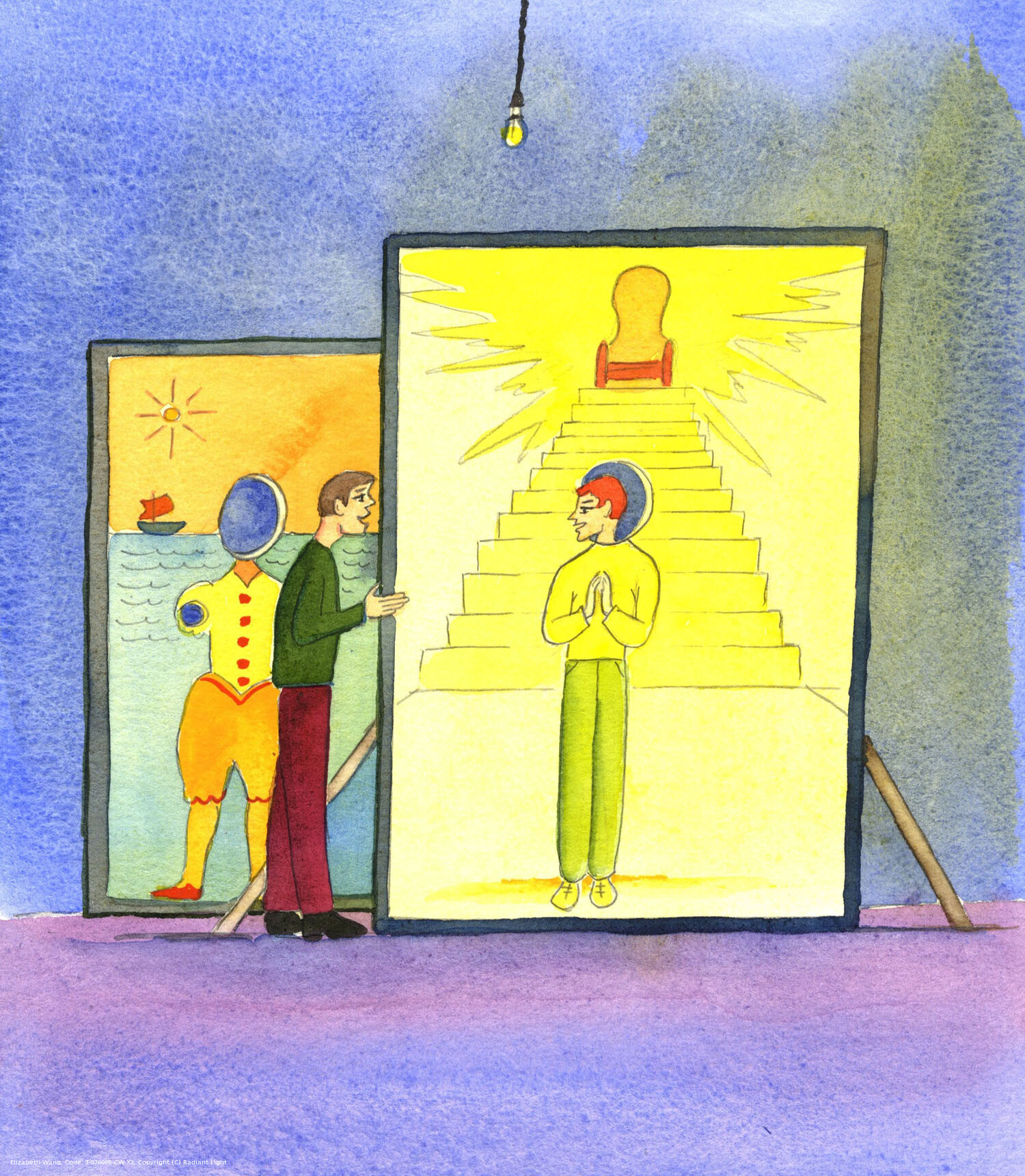 If we want to help ourselves to think about our readiness for Heaven, we can do as Christ asks, and picture ourselves as standing at the foot of the steps which lead to the Father's throne in Heaven - as if we stand with our head through a fake landscape, at the seaside. Then we can ask ourselves, of Heaven: "Am I ready to enter?"