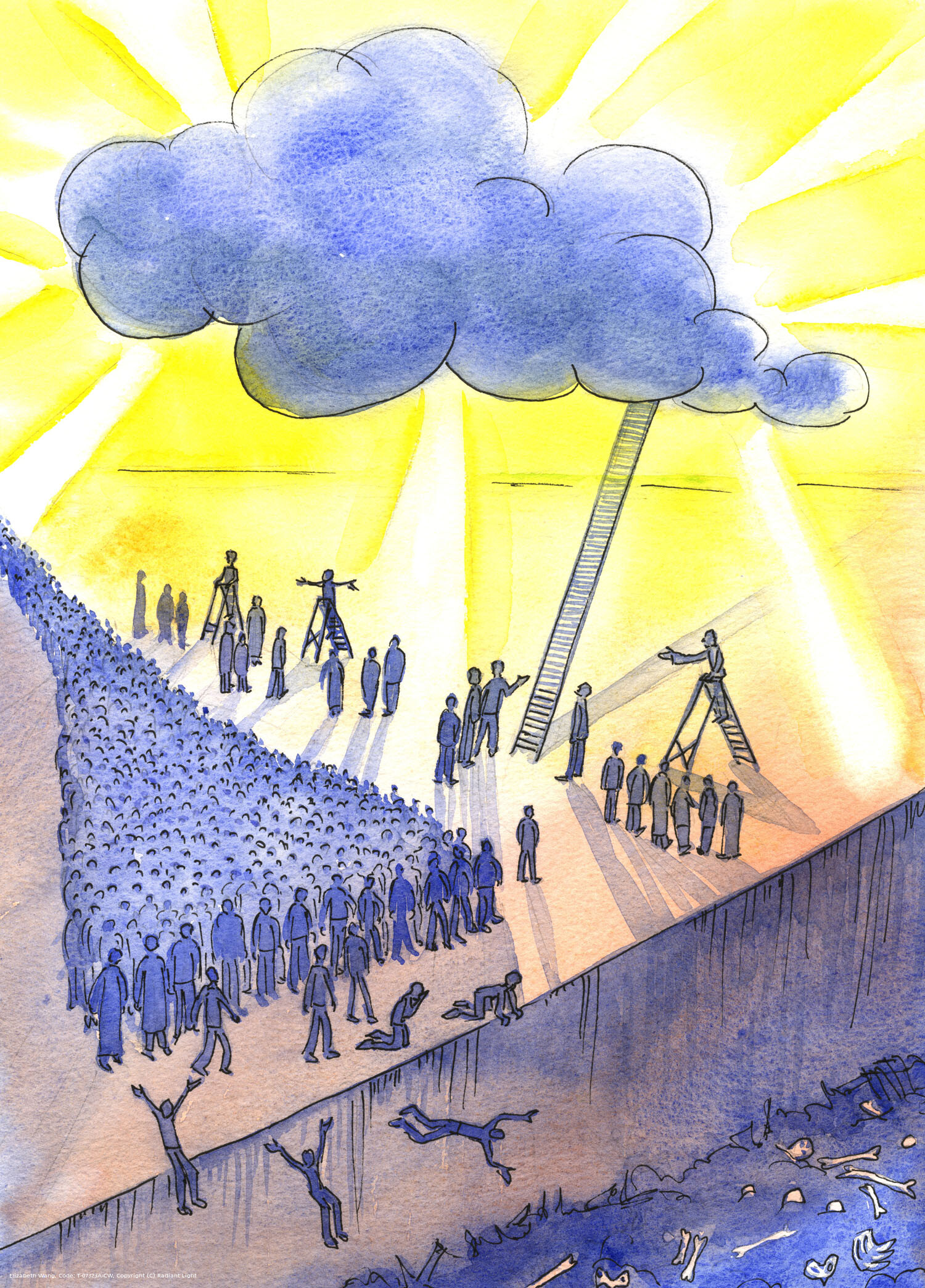 People are making their way towards death and perhaps Hell; and although different speakers give advice about reaching Heaven, there is only one Way (one ladder), that leads upwards as far as Heaven - which is Christ.