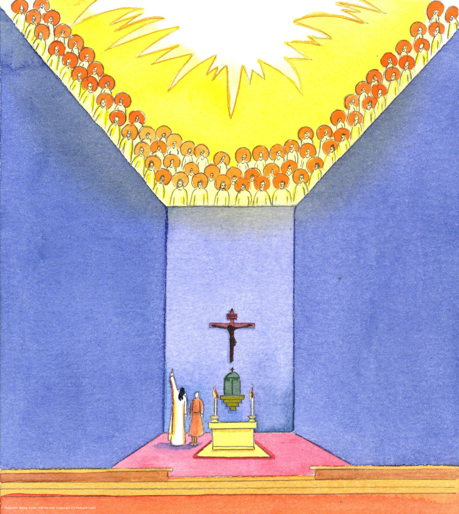 God the Father is surrounded in Heaven by the Saints, who share His joy; so when we please Him by our love for Christ, our sincere prayer, our encouragement of others in faith, and our efforts to foster reverence in God's house, we give joy to the Saints.