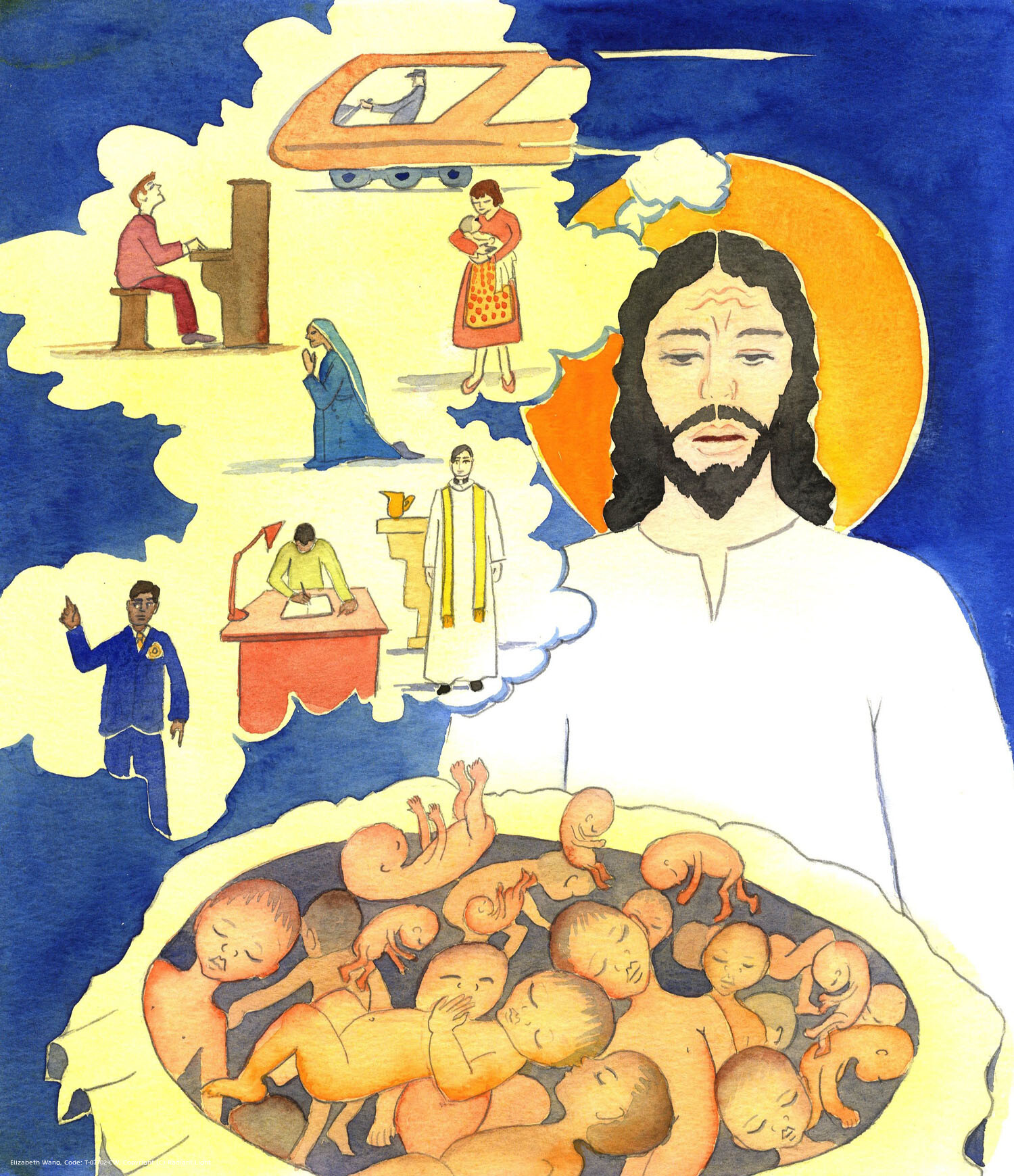 Christ looks on in horror, because many people today have refused to welcome into their lives the little people - the infants - to whom He had given life. In choosing to destroy those infants in the womb they have wiped out the adults they would have become: mothers, fathers, priests, nuns, pianists, politicians, drivers, and others - all created by God; but each has been denied by their parents an earthly life to treasure and enjoy.