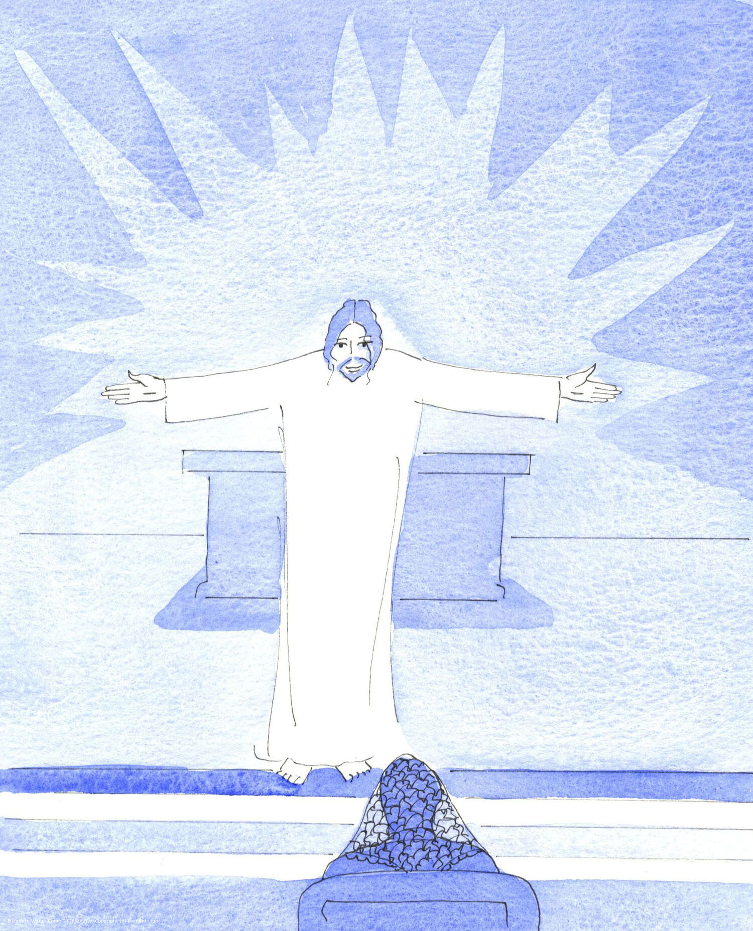 Christ greeted me with His arms open wide in a loving gesture, showing His delight, on my child's birthday, that I have welcomed every child I have conceived, and have been grateful for God's gift of help.