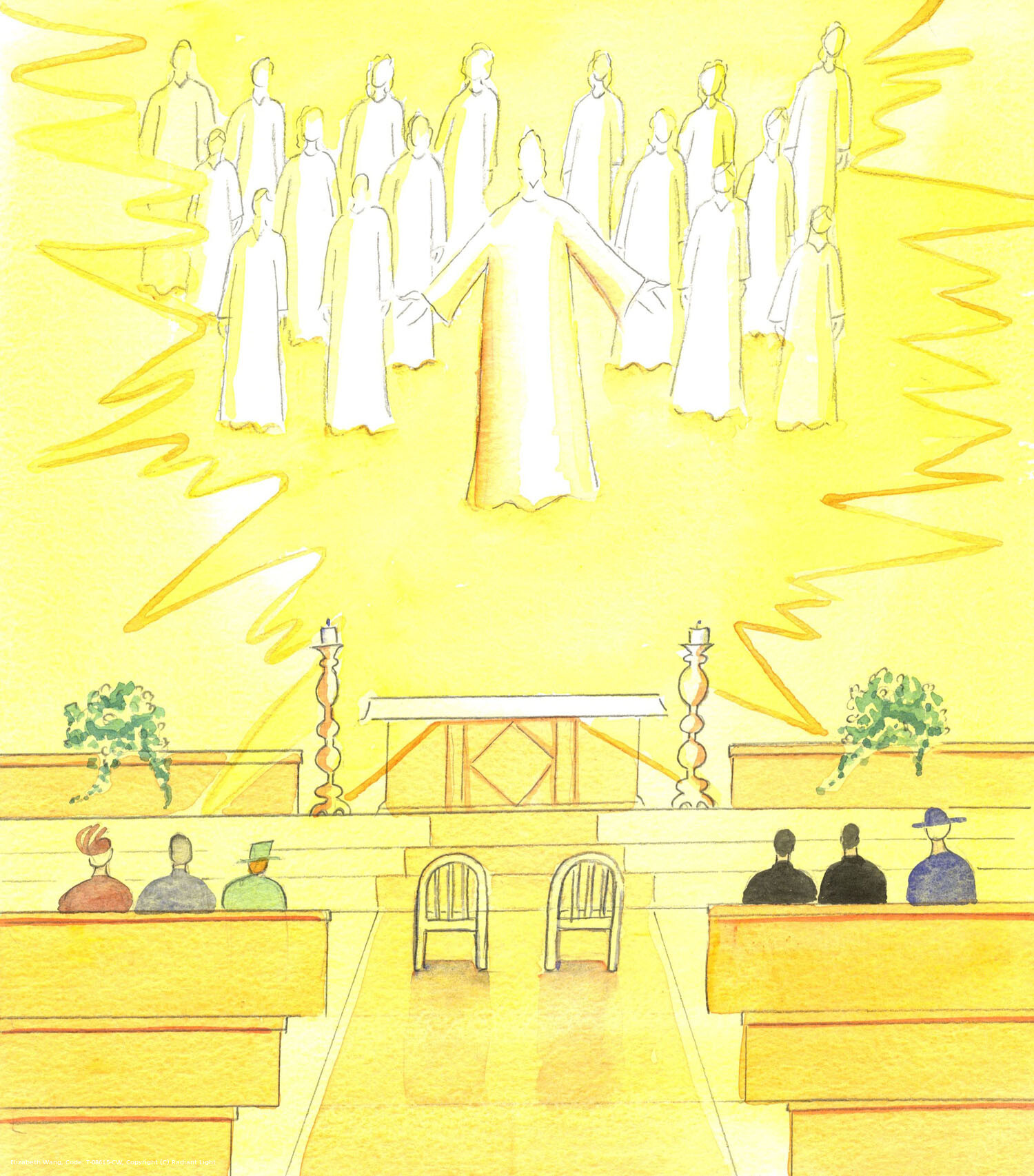 When a man and a woman are about to make their marriage vows in a Catholic church, Christ is there with all His Saints, to witness the marriage, which is a sacrament of the Church. The saints will celebrate the union, and after the vows, will pray to the Father for the couple; and the Angels also pray.