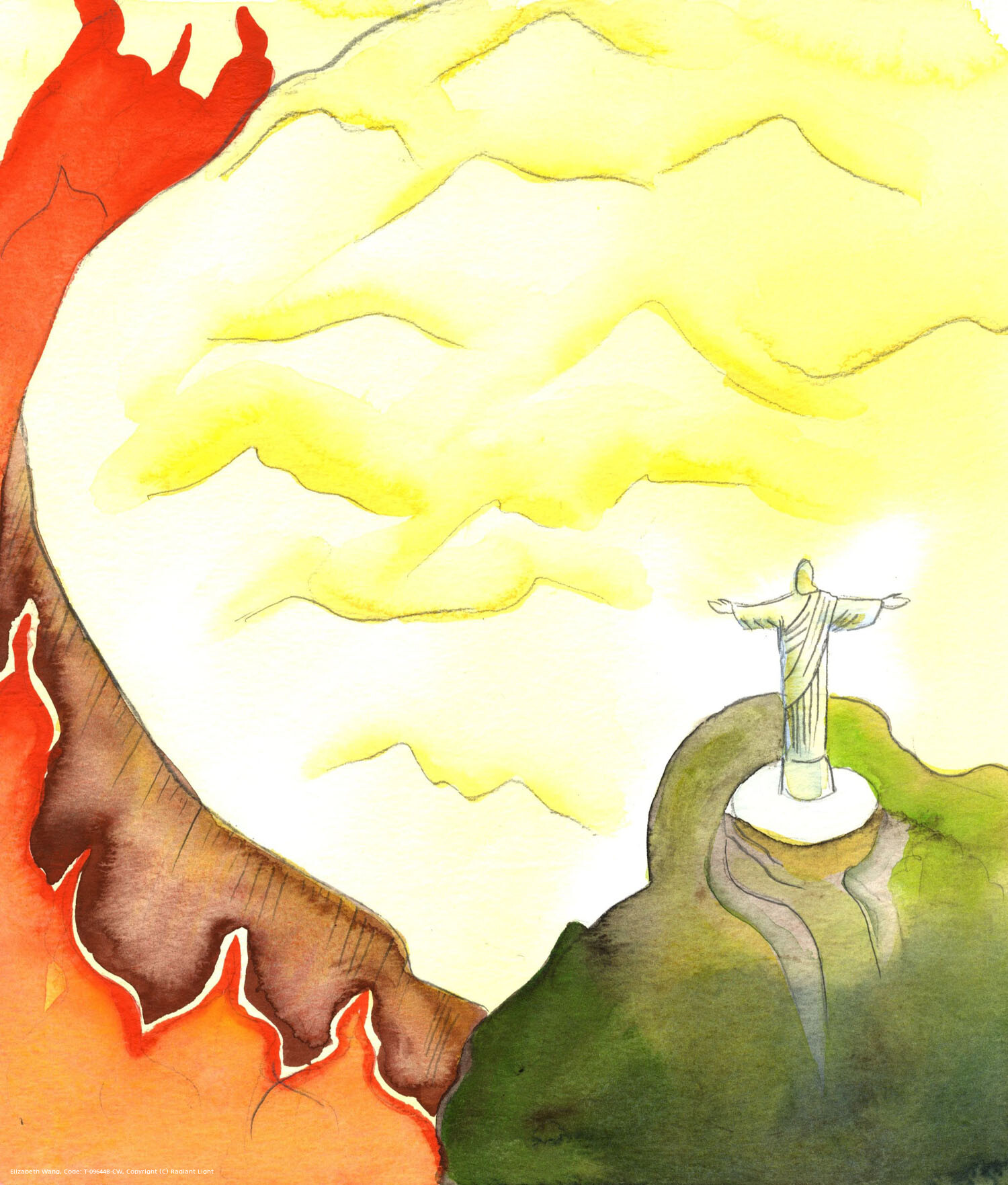 God looks upon the world as the Christ-figure looks down from the mountain-top to see Rio and Brazil spread beneath Him; and He sees the fate of all those who refuse to allow him to lift them up to glory. Those who will not obey His instructions must fall, when they die, into the Abyss nearby, into the Eternal Fire of the damned.