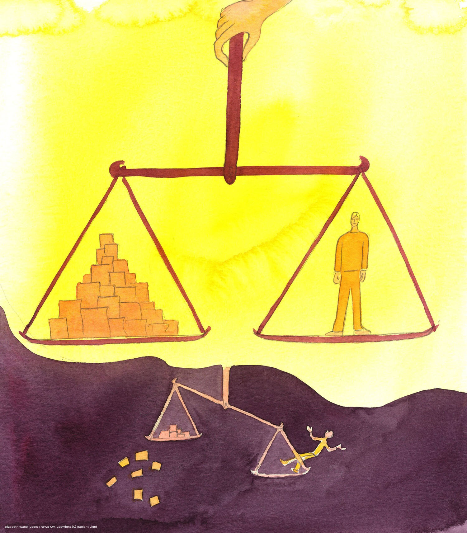A person's life can be seen as balanced if he believes all the truths of the Catholic Faith and tries to practice them; yet if he jettisons too much of the truth, he endangers his own soul, and might even fall away into the darkness. The boxes, here on the scales, represent our doctrines.