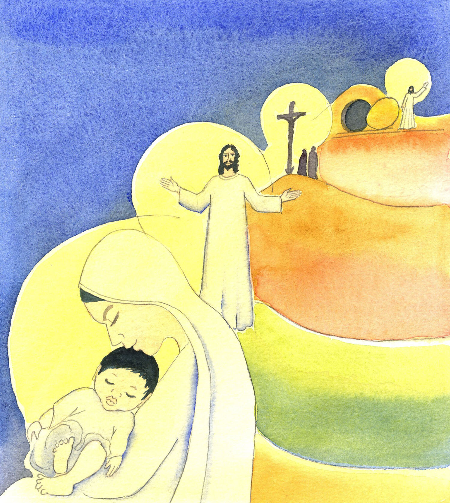 Children today like to hear a dramatic story; yet we should help them to see that there is no more dramatic story than that of God becoming a little baby. When He grew up, people who knew Him could witness to His goodness and truthfulness. Then when He was killed by His enemies, and came to life again, He provided the evidence that He was trustworthy. He had really come down from Heaven to save us.