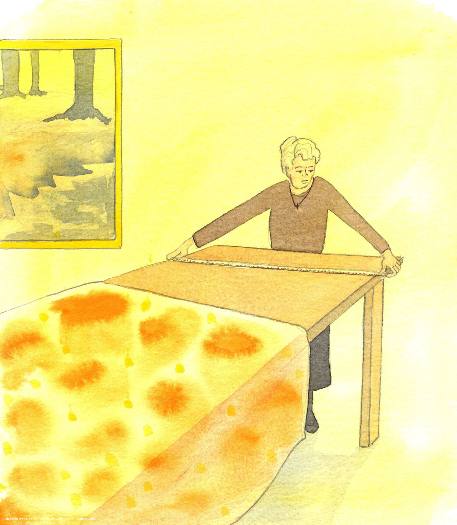 The Lord advised me to approach my 'Last Judgement' picture just as I approach a domestic task. If I need new tablecloths I measure the table, choose the fabric and make decisions about my time. In the same way, with a huge painting to do, I can simply measure, prepare, reflect, and take one step at a time.