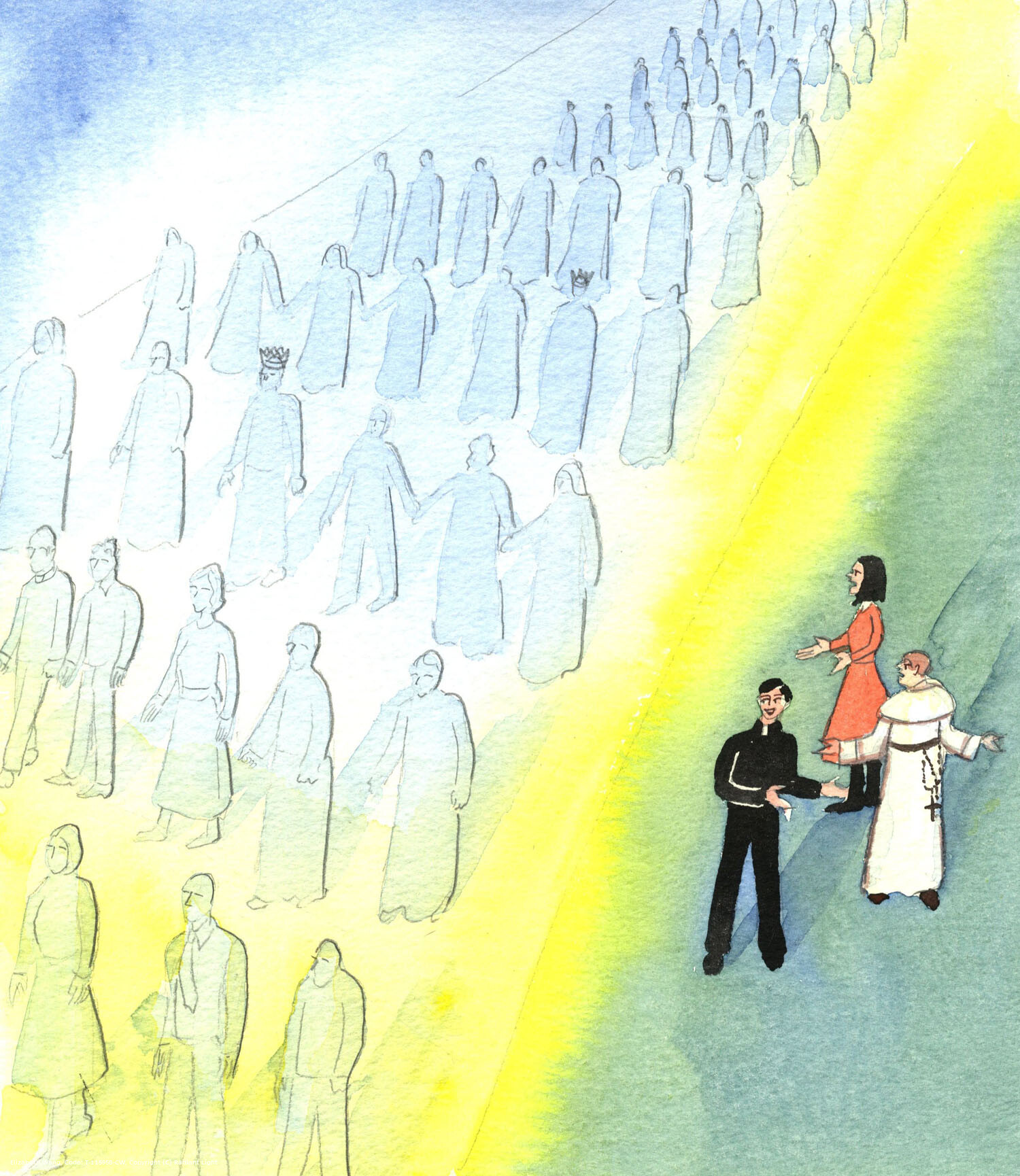 God's faithful people are walking steadily towards Heaven, bravely remaining true to Him, and to His laws, and united in love for Him and one another. Dissident Catholics are like people who stand at one side, saying to them, "You're going the wrong way!" - and inviting them to ignore the teachings of the Church and to resent her discipline.