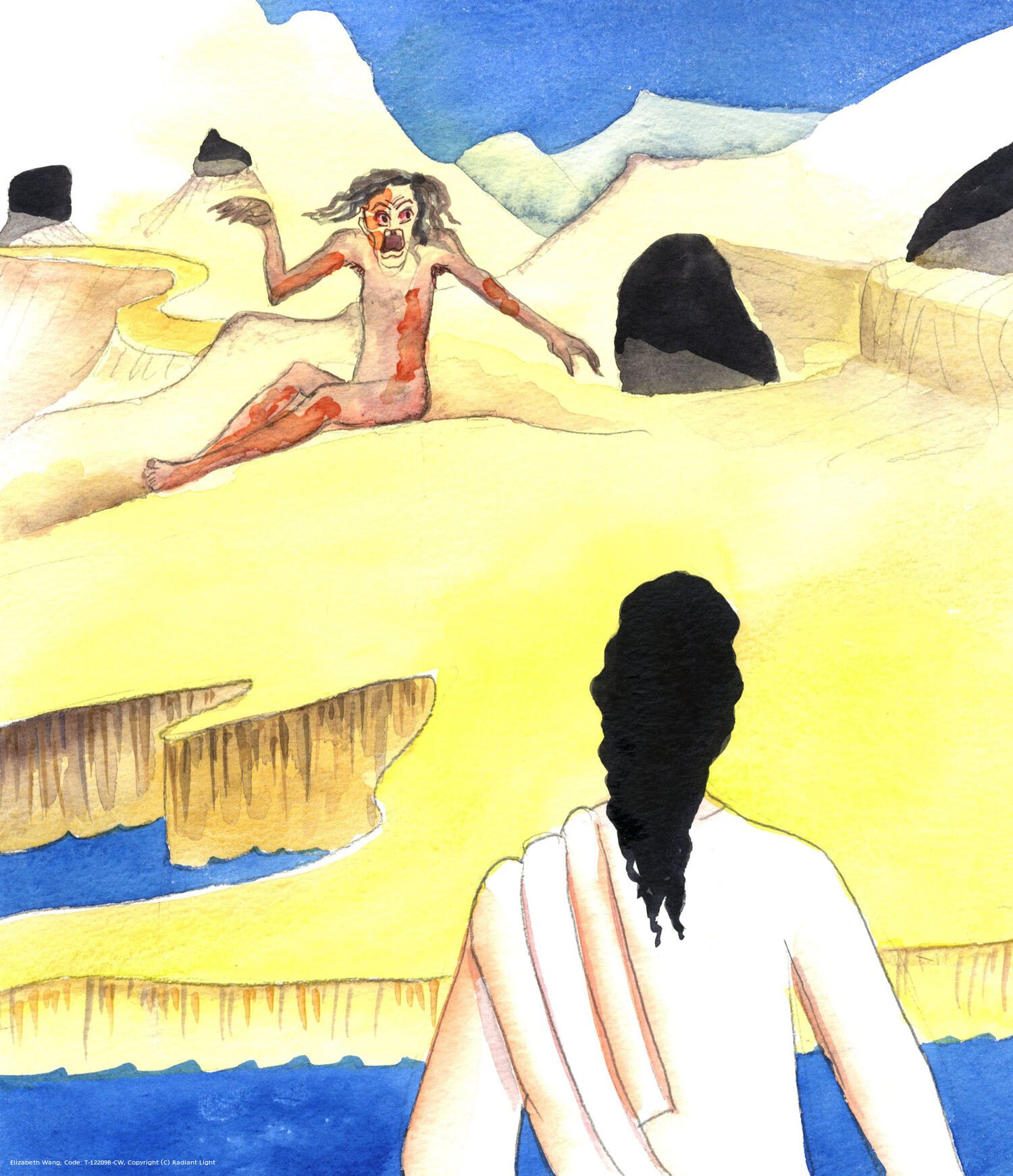 When Christ looked at the naked demoniac, He was full of pity. The man had become separated from those who loved him, and was unhappy, purposeless, filthy and angry. With Divine power, Christ healed him, as He can heal angry people today, who are willing to be healed; and He can give patience to those who suffer from angry insults or assaults.