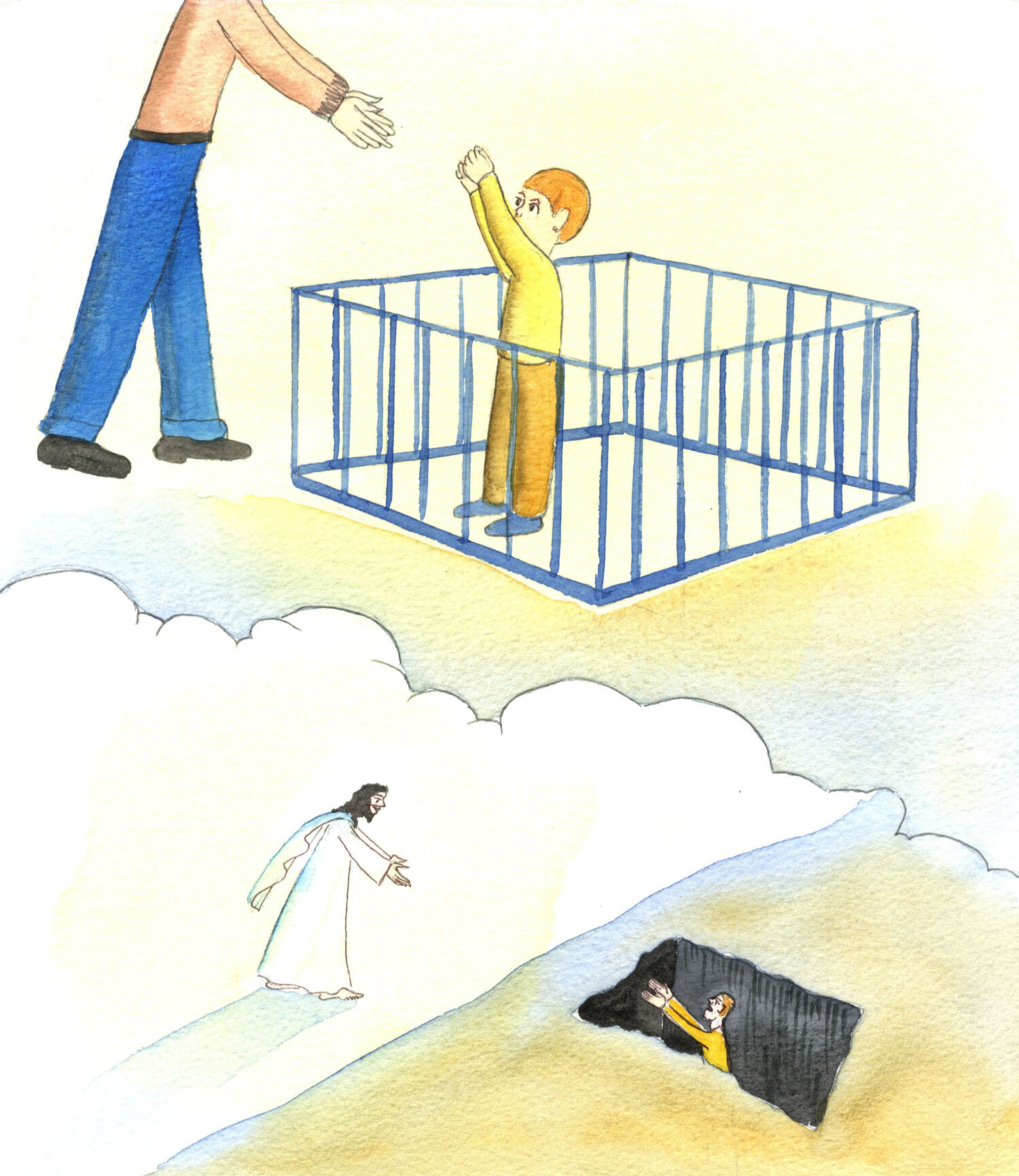 We cannot save ourselves; nor can we rescue ourselves from spiritual torments. Just as a child in a playpen can be more easily lifted out if he holds up his arms, and co-operates, so a person who is stuck in a pit of spiritual trouble - like a pit in the road - can be more easily helped if he co-operates, and holds up his arms to God, so to speak, in humility, trust, and prayer.