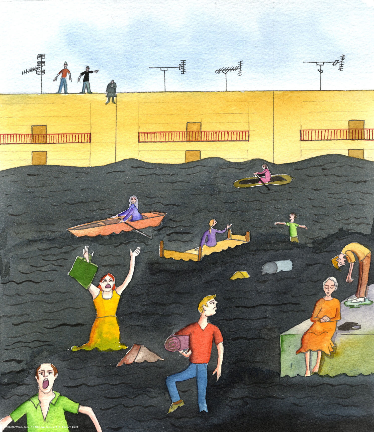 In some disasters, such as a flood, when townspeople are hoping to be rescued and fed, one person might wait in patience; but another might look at her and think, "How can she smile, and sit peacefully there, when I am so miserable?" In his self-pity and anger he might lash out, or decide to steal something he does not need; and thus it is in everyday life, as well, amongst Christians.
