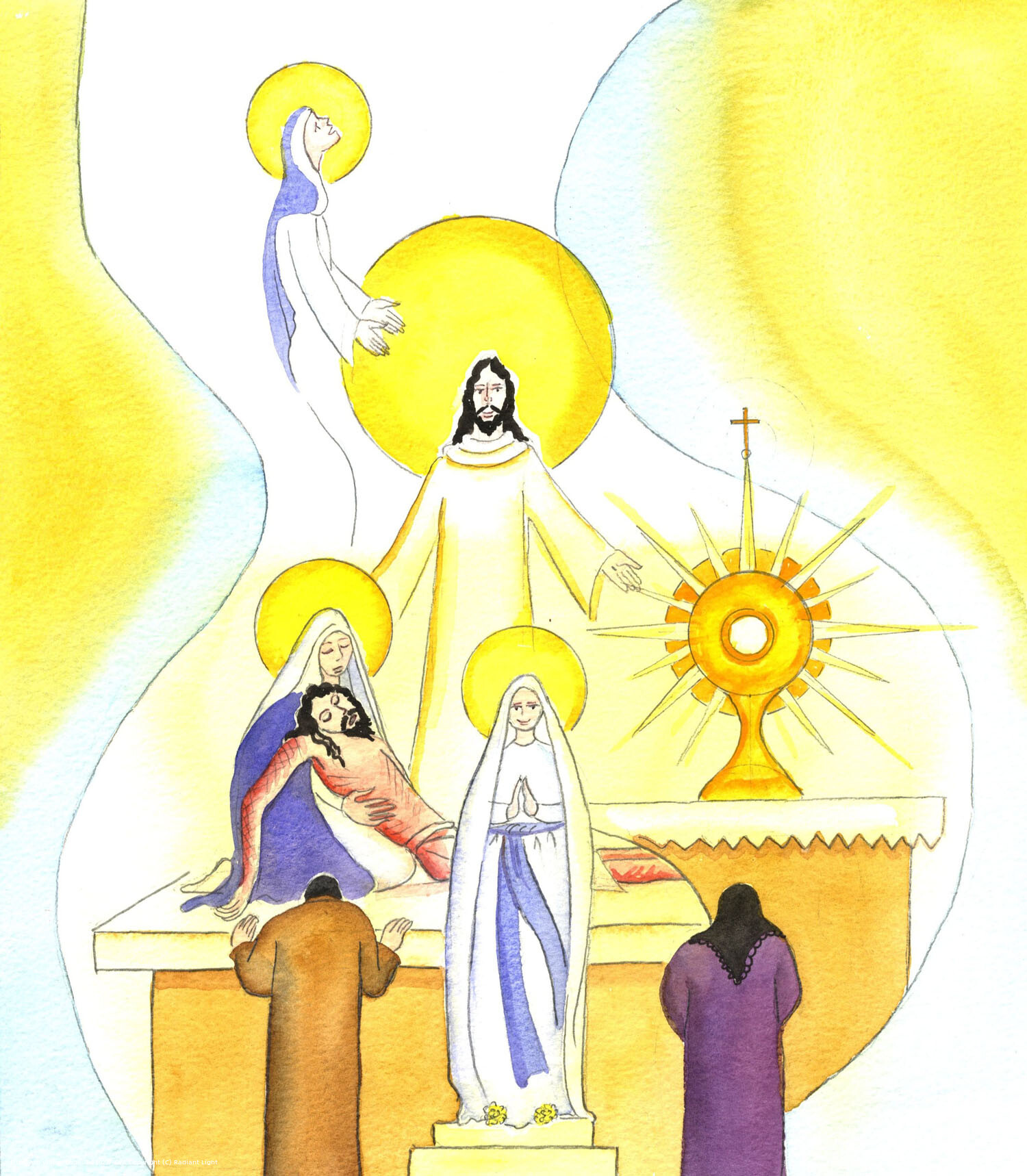 The Church recommends to her children many devotions, three special ones having been practiced by Saints through the ages; we honour Jesus in His Sacred Passion; we adore Him in the Most Blessed Sacrament; and we honour His Holy Virgin Mother Mary, at whose consent Jesus was made flesh in our world.