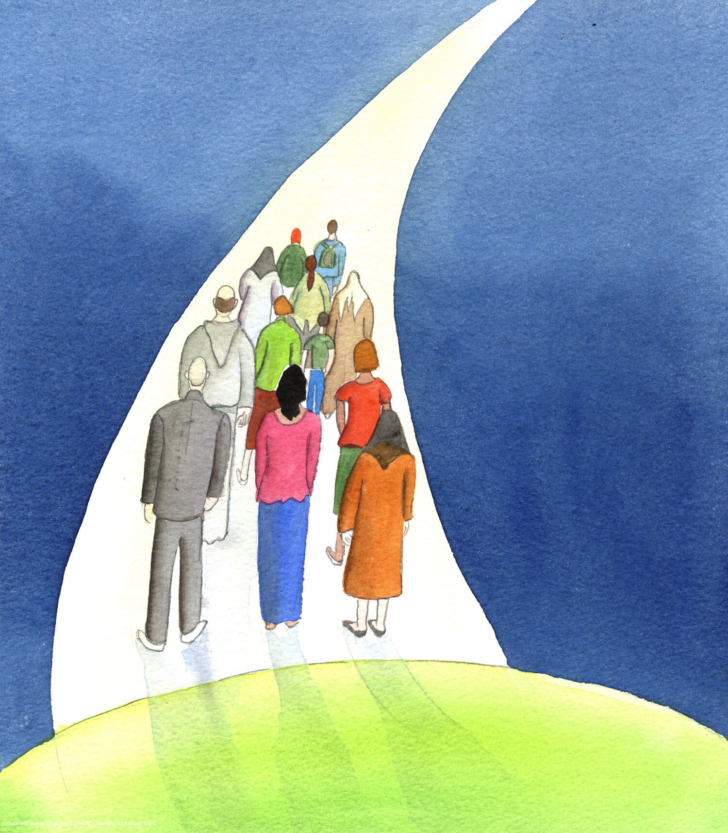 The people in the picture are on the way to Heaven because they have recognised the truth about Christ and have followed Him. He is unique, among the Founders of all religions, in that He was conceived of a virgin, claimed to be one with the Father, and proved His Origin and Divine Sonship by rising from the dead after enduring a cruel death.